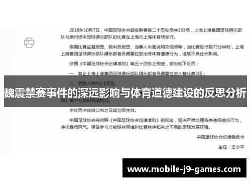 魏震禁赛事件的深远影响与体育道德建设的反思分析