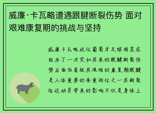 威廉·卡瓦略遭遇跟腱断裂伤势 面对艰难康复期的挑战与坚持 威廉·卡瓦略遭遇跟腱断裂伤势 面对艰难康复期的挑战与坚持